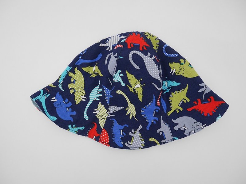 Dark blue dinosaur kid fisherman hat - หมวก - ผ้าฝ้าย/ผ้าลินิน สีน้ำเงิน