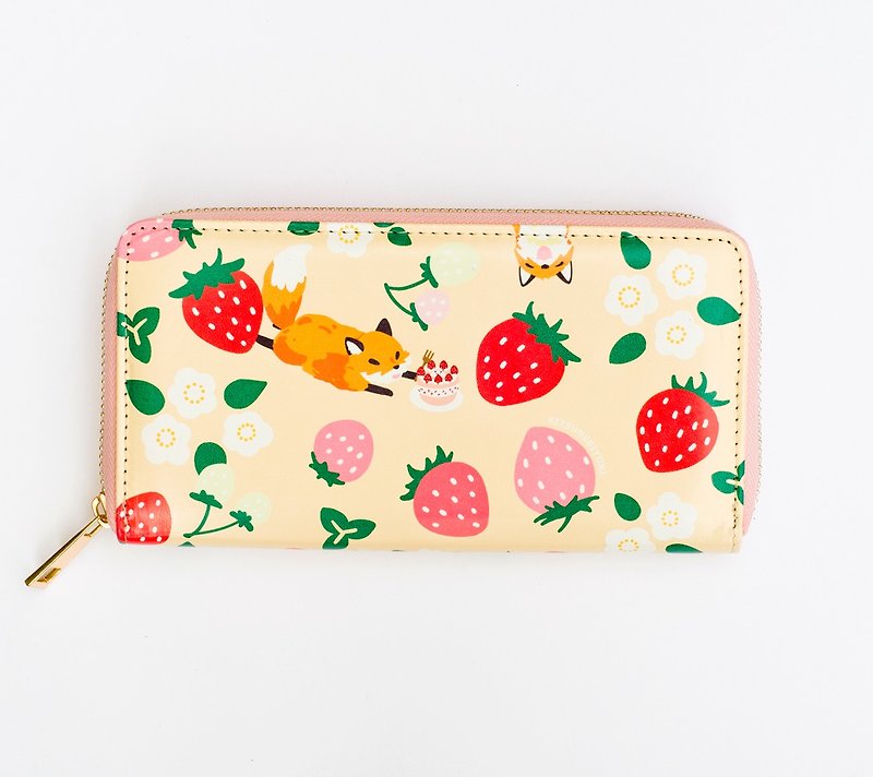 │Strawberry Party │Printing Long Clip - Wallets - Faux Leather Red