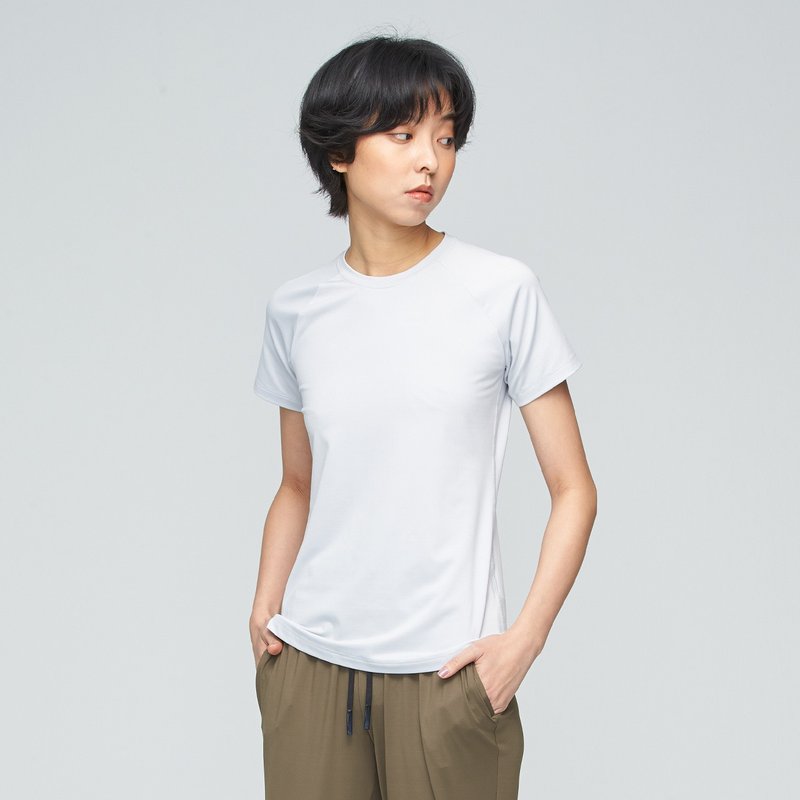 Antibacterial Perspiration Raglan Sleeve Top (Female)-Mirror Grey - Women's T-Shirts - Polyester White