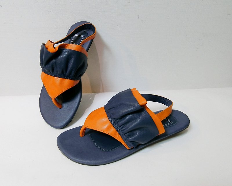 畫兒#8049|| 打蠟牛夾腳涼鞋 你最搖擺 藍紫色加州橙 || - 女款休閒鞋 - 真皮 藍色