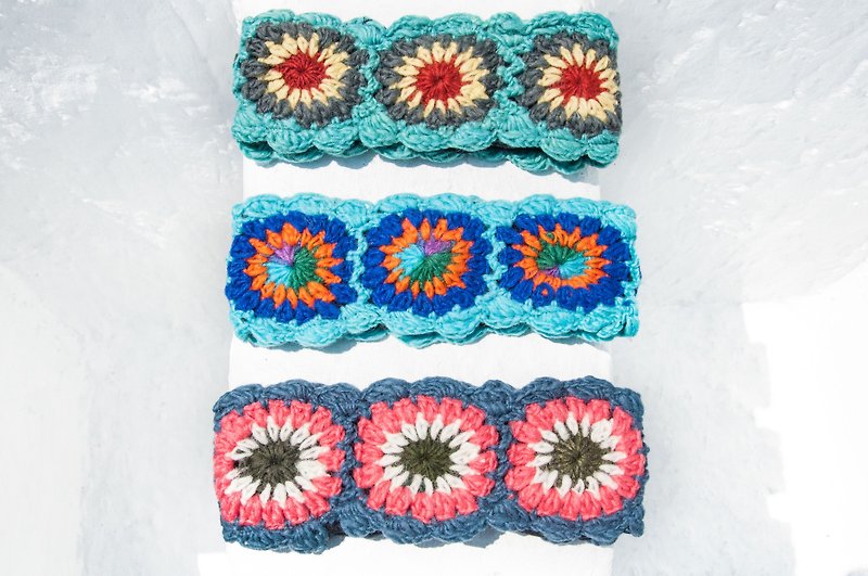 Handmade pure wool woven hair band / woven colorful hair band / crocheted hair accessories / handmade flower hair band - blue - Headbands - Wool Multicolor