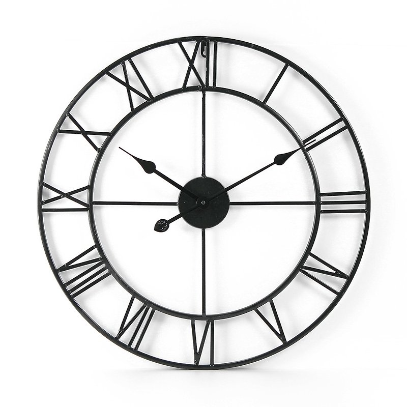 HomePlus Loft 鐵製工業風時鐘 直徑68cm 黑色烤漆 羅馬數字 靜音 - 時鐘/鬧鐘 - 其他金屬 黑色