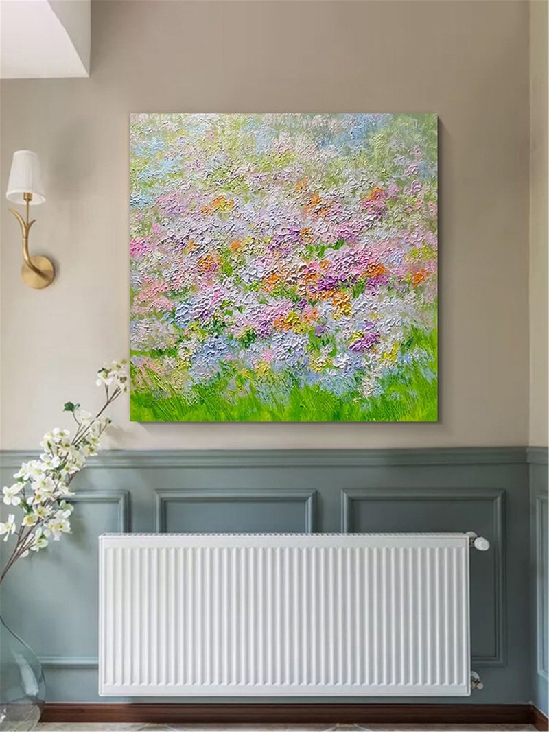 花園 原創手繪花卉裝飾畫肌理抽象畫餐廳客廳掛畫現代田園風治癒 - 海報/掛畫 - 亞麻 