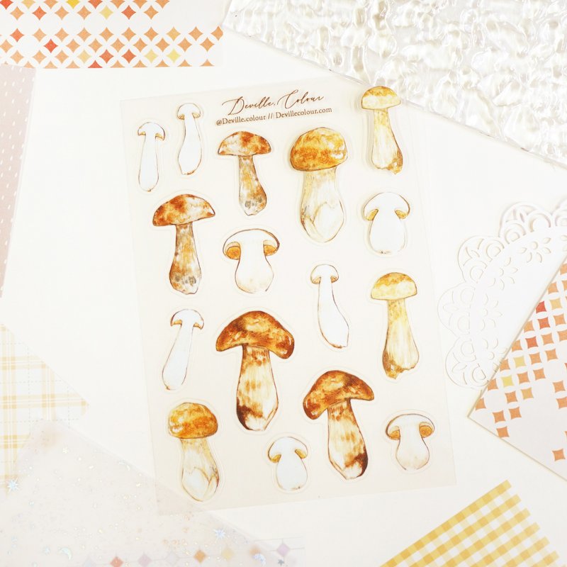 【Karl Johan Mushroom】PET White Ink Sticker Sheet - สติกเกอร์ - พลาสติก สีนำ้ตาล