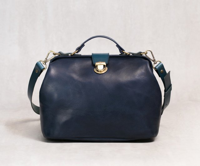 Dark Blue Leather Doctor Handbag Handmade Leather Doctor 