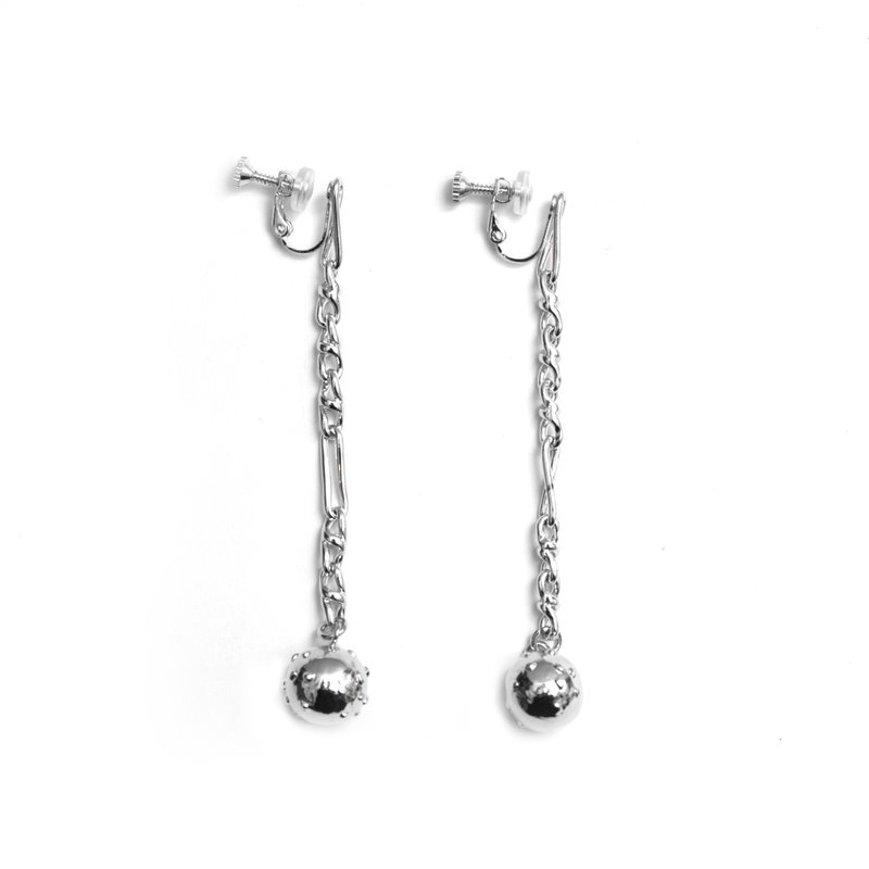 The Puff puff crude chain earring ball (bright Silver) - ต่างหู - โลหะ สีเงิน