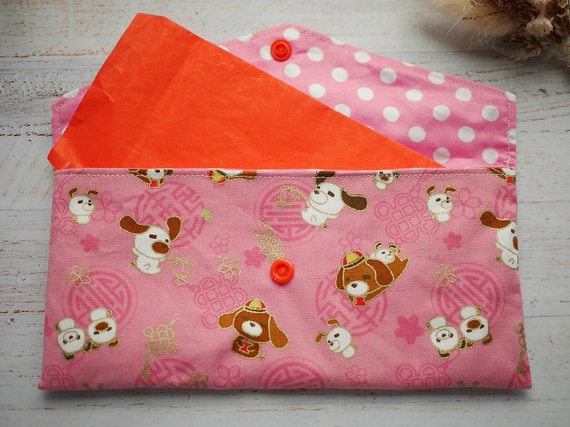 Dog red bag passbook storage bag - Other - Cotton & Hemp Pink