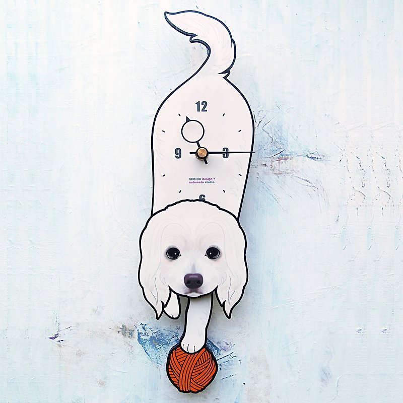 D-151 马耳他犬(白) - 動物造型鐘擺鐘 - 時鐘/鬧鐘 - 木頭 黑色