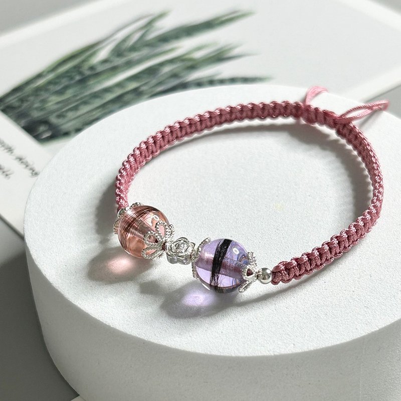 Lanugo Hair Bracelet Pet Souvenir Pet Accessories Pet Hair Bracelet W1 (Double Beads) - Bracelets - Jade Pink