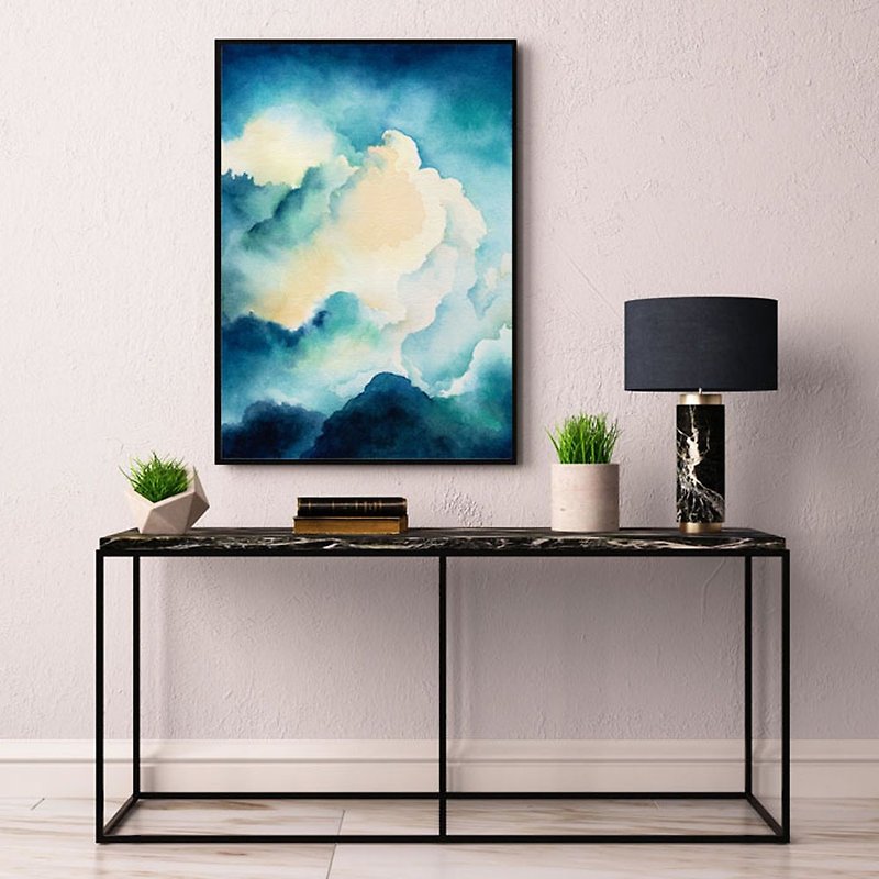 【Moonlight】Limited Edition Watercolor Print. Cloud and Sky Living Room Decor. - โปสเตอร์ - กระดาษ 