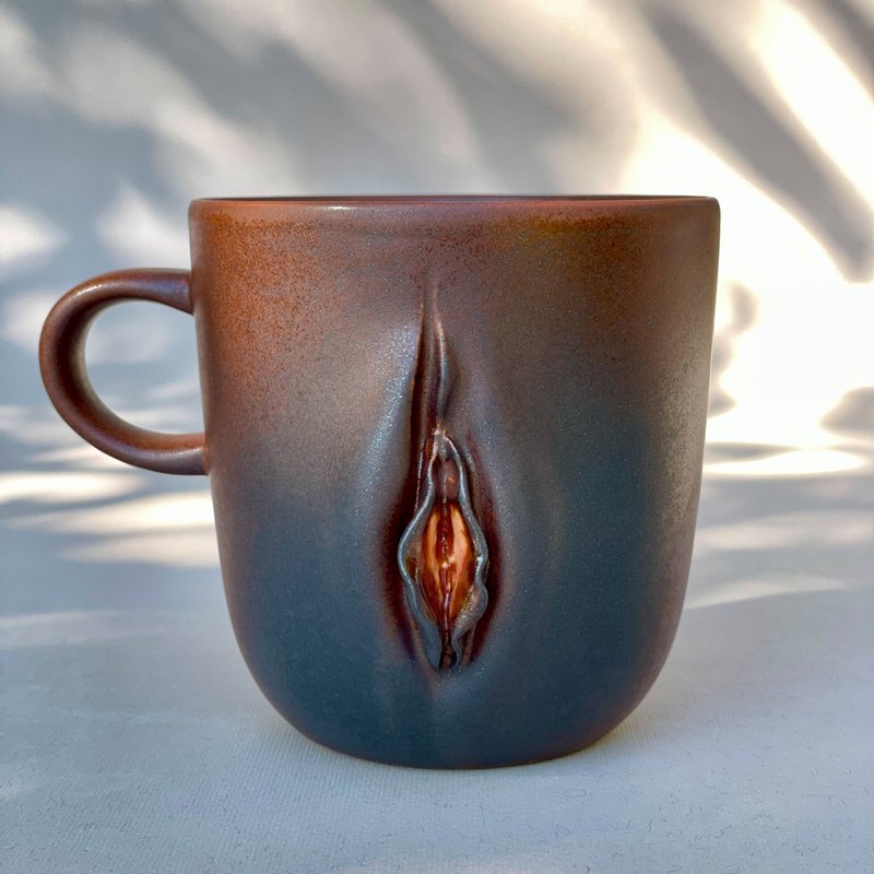 Handmade Ceramic Mug with Women Pussy Vulva Design – 280ml for Coffee or Tea - Cups - Pottery Multicolor