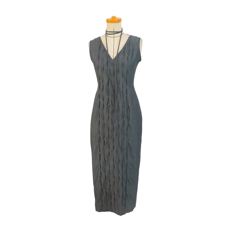 Aman No.103 v-neck strap shows off the beautiful figure mermaid dress gray suit material silk and wool - ชุดเดรส - วัสดุอื่นๆ 