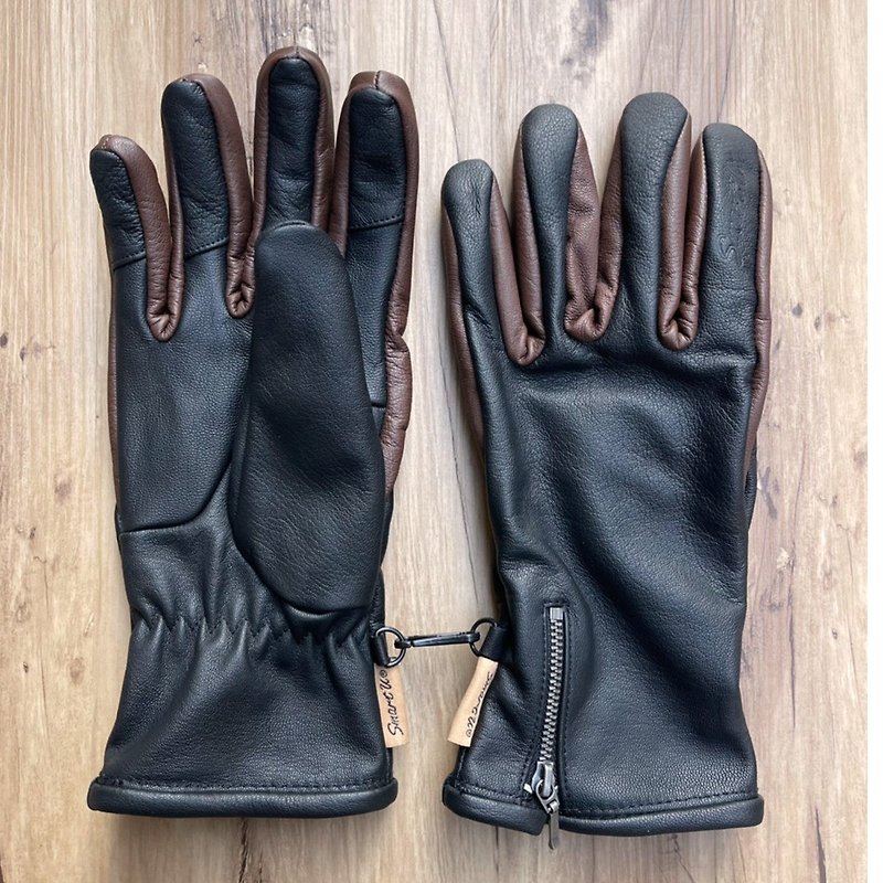 Leather gloves mellow coffee black size L with gift box packaging - ถุงมือ - หนังแท้ สีดำ
