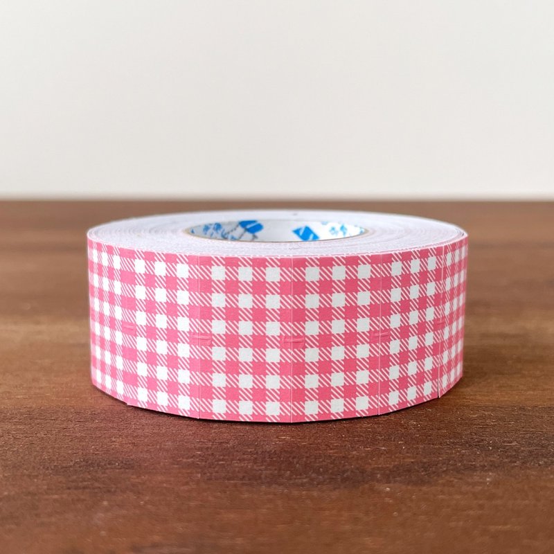 Labeller seal, gingham check, pink, made in Japan, label seal, roll seal, ls-020 - สติกเกอร์ - กระดาษ ขาว