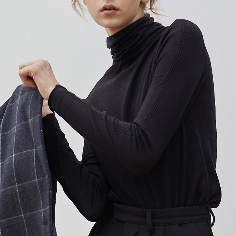黑色 7色高領修身堆堆領內搭衫美麗諾羊毛顯瘦毛衣針織衫親膚 - 女毛衣/針織衫 - 羊毛 黑色