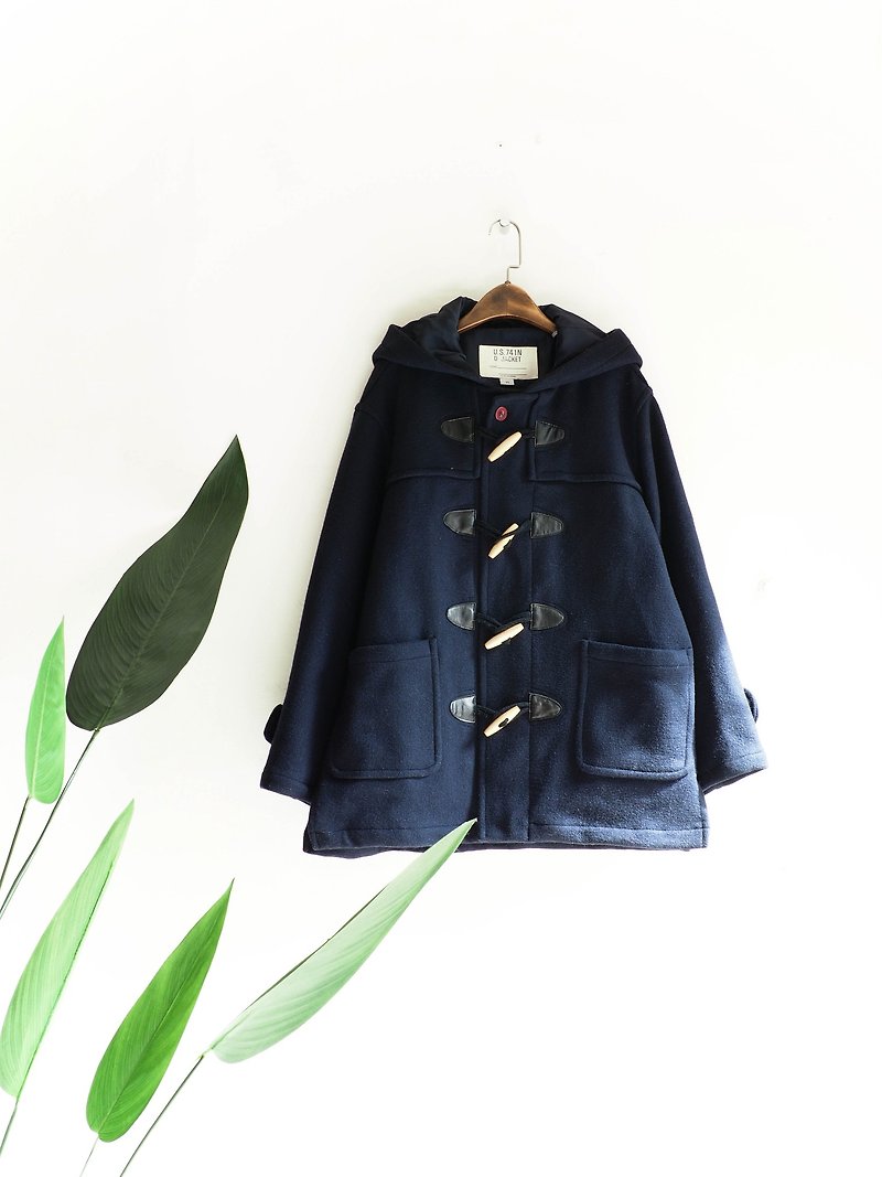 River Water Mountain - Gifu dark blue sheep antique wool coat coat wool vintage with wool vintage overcoat - Women's Casual & Functional Jackets - Wool Blue
