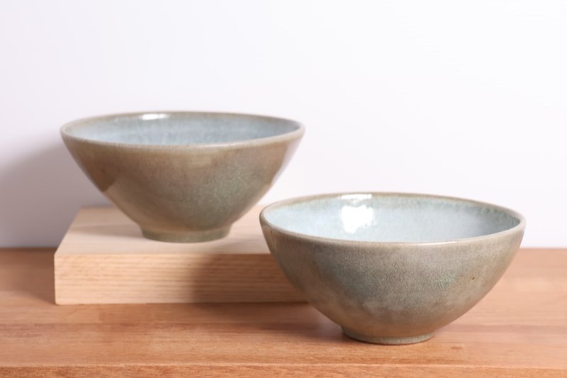 Ice cracked Teal gray bowl - ถ้วยชาม - ดินเผา 