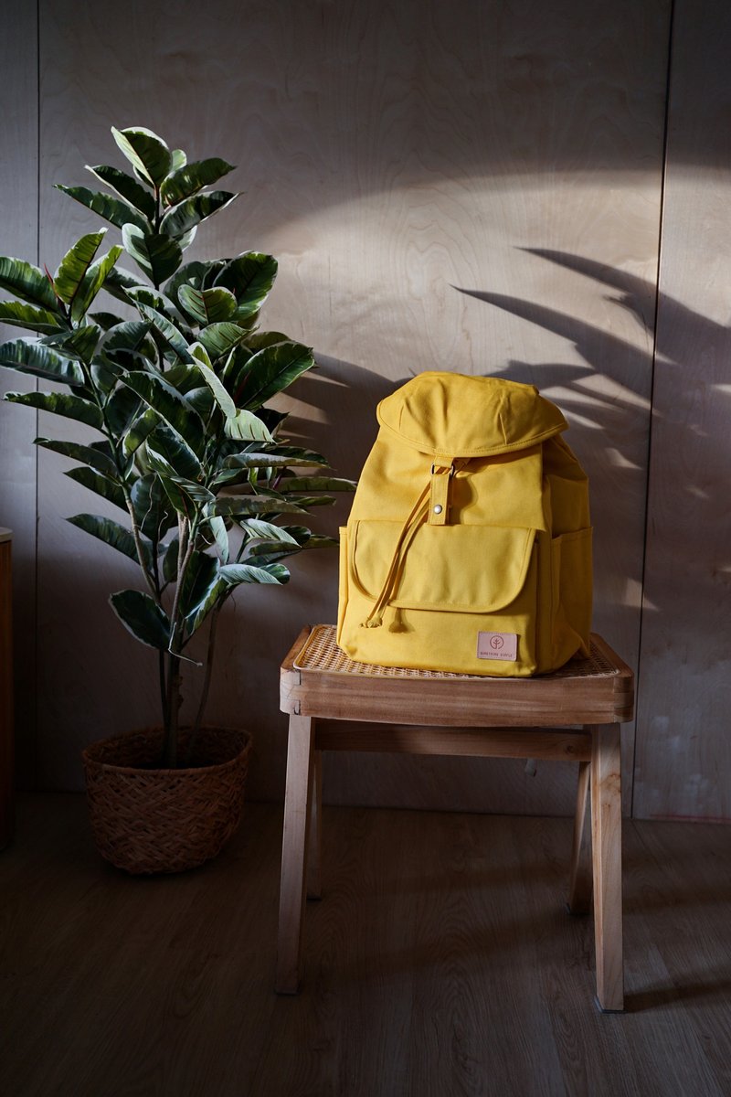 GET AWAY backpack - Yellow - กระเป๋าเป้สะพายหลัง - ผ้าฝ้าย/ผ้าลินิน สีเหลือง