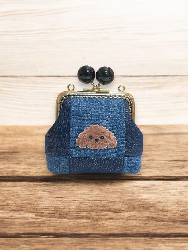 VIP embroidery gold. Coin purse. Denim series. Handmade in Taiwan. - Handbags & Totes - Other Materials Multicolor