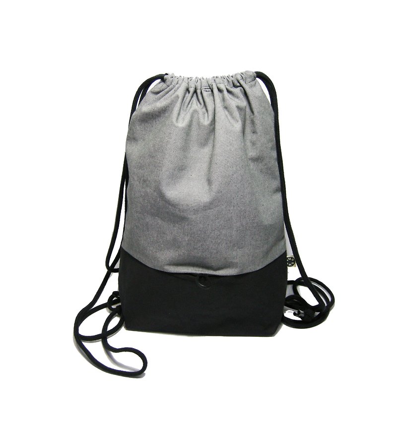 Two-color double-layered backpack (canvas) __made as zuo zuo hand bag - กระเป๋าหูรูด - ผ้าฝ้าย/ผ้าลินิน สีเทา