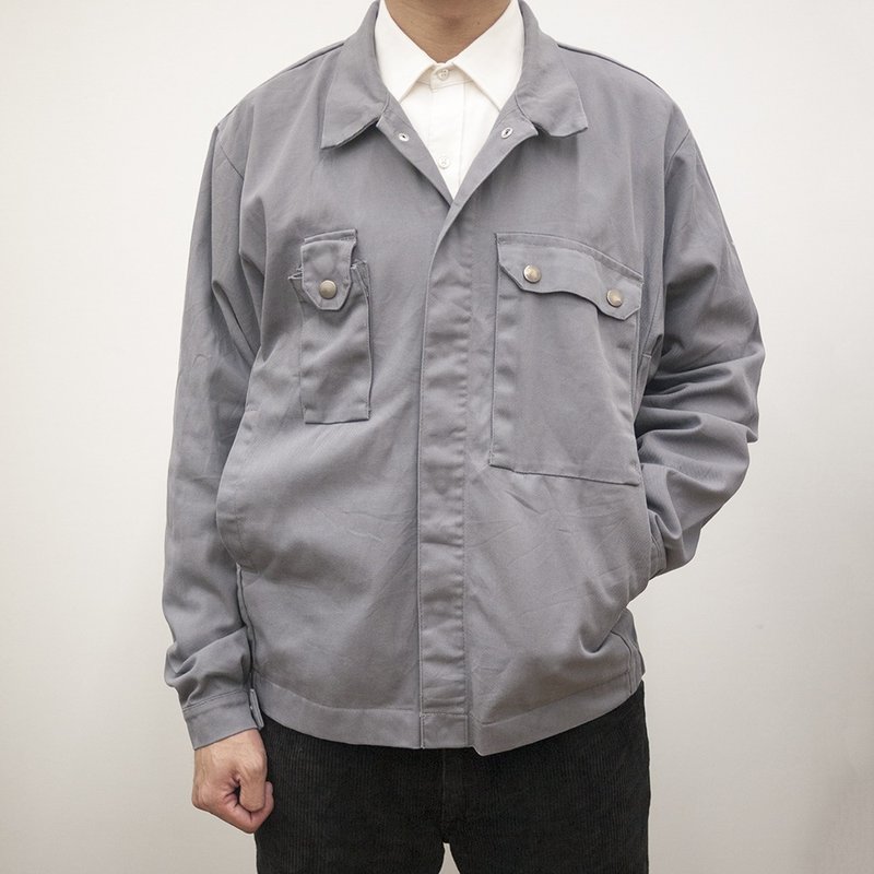 ELIS 企業工作外套 工作服 作業服 鐵灰 古著 二手 工裝 硬挺厚實 - 男夾克/外套 - 棉．麻 灰色