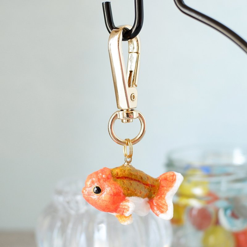 和紙小物　キーホルダー/バッグチャーム　金魚　ランチュウ - 鑰匙圈/鑰匙包 - 紙 橘色