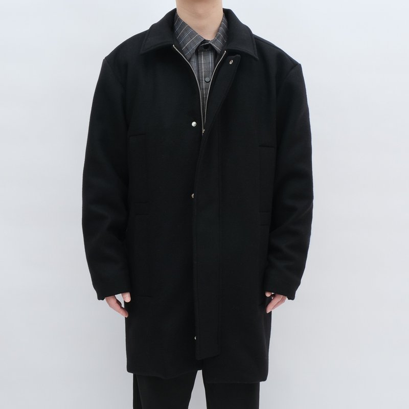 KAIKAI - MASQUERADE - Black Shadow Wool Zip Coat - Men's Coats & Jackets - Wool Black