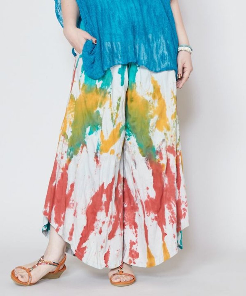 [Popular pre-order] Hippie colorful rendering tie-dye culottes wide pants (4 colors) TXX-4631 - Women's Pants - Cotton & Hemp Multicolor