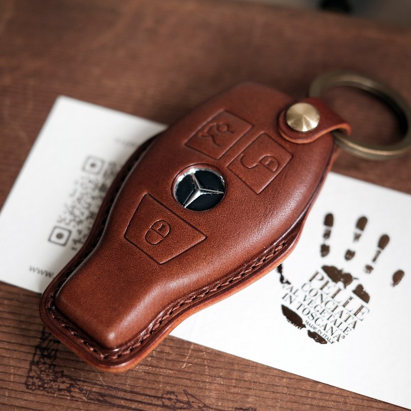 Handmade Leather benz  key Case.Car Keychain.Car Key Cover Holder. - Keychains - Genuine Leather 