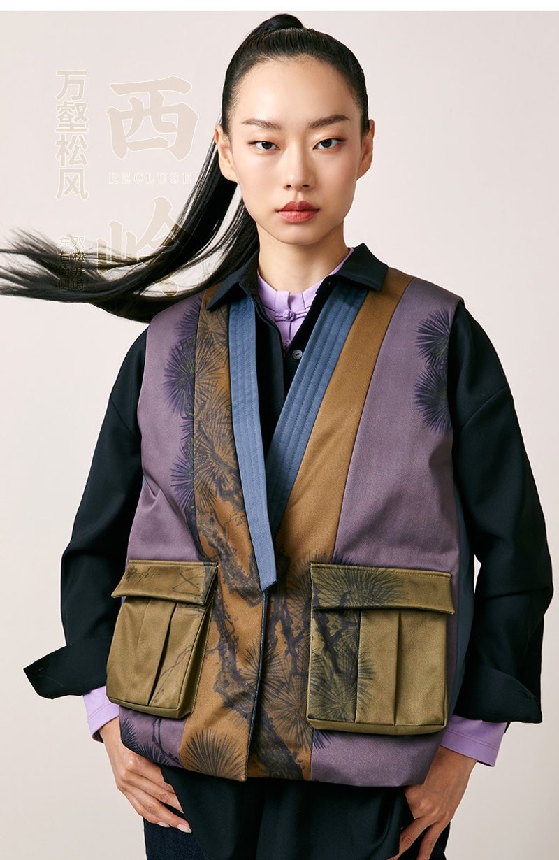 西嶺/95白鵝絨 新中國風漢服馬甲 - 背心/無袖上衣 - 聚酯纖維 多色