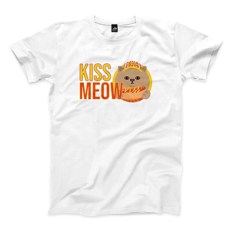 Kiss Kiss Hot Dog Fort - White - Neutral T-Shirt - เสื้อยืดผู้ชาย - ผ้าฝ้าย/ผ้าลินิน ขาว