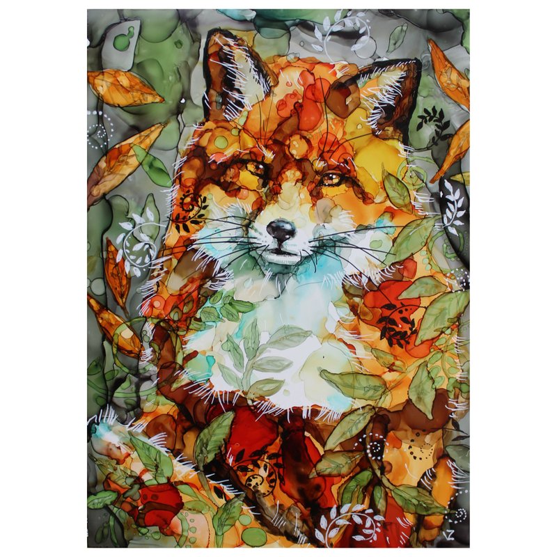 畫狐狸 手繪 21*30公分 - 壁貼/牆壁裝飾 - 紙 橘色