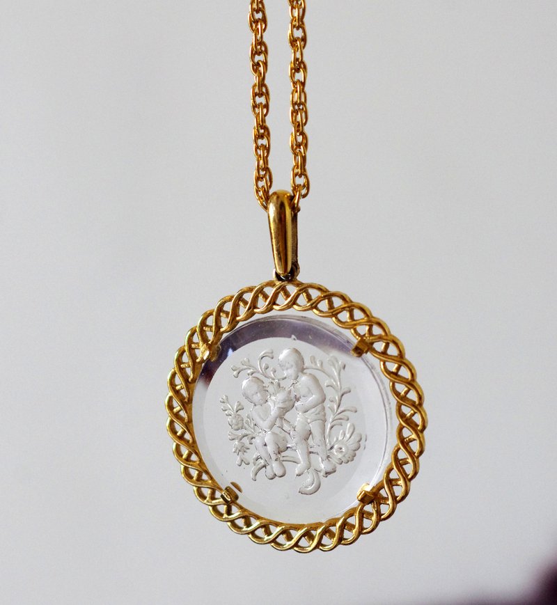 古董金色雕花透光浮雕雕刻雙子座項鍊 星座  TRIFARI N220 - 項鍊 - 其他金屬 銀色