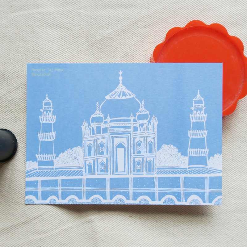 旅行風景孟加拉-泰姬陵插畫明信片 - 心意卡/卡片 - 紙 藍色