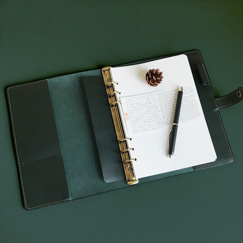 Logbook A5 six-hole loose-leaf leather book jacket/handbook/-British racing green/natural Brown - Notebooks & Journals - Genuine Leather Green