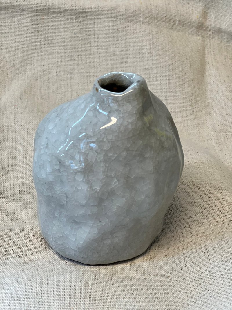 Hand Kneading Ice Crack Glazed Flower Vessel - Pottery & Ceramics - Pottery Silver