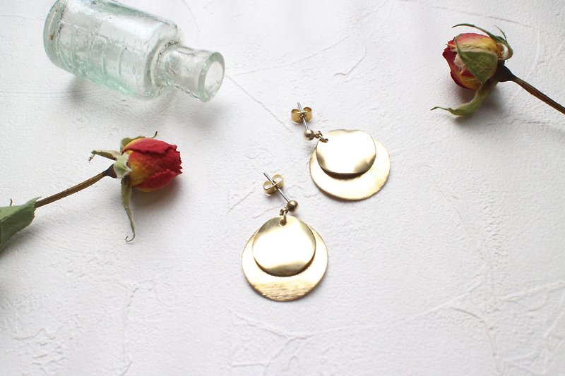 雙圓-黃銅耳環-可改夾 - 耳環/耳夾 - 銅/黃銅 金色