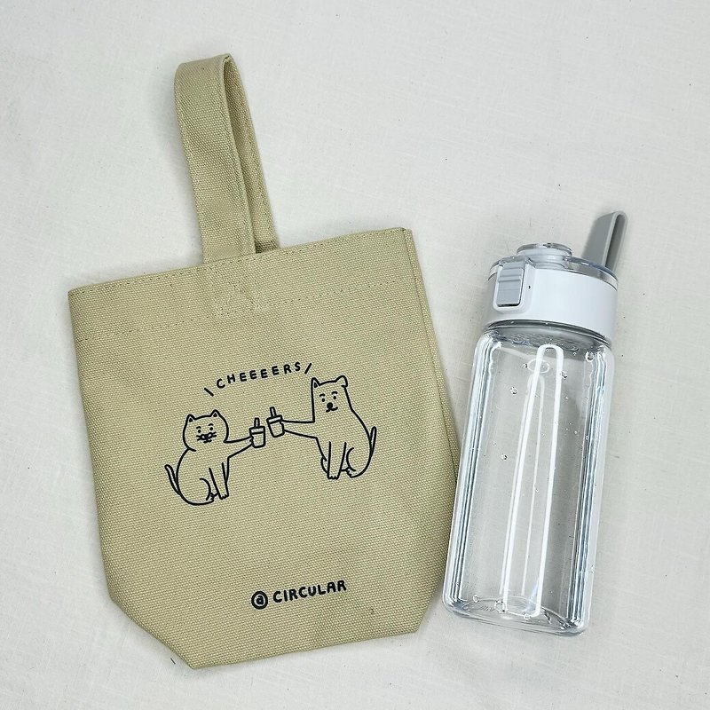 Cheers for Cats and Dogs-Wide Bottom Water Bottle Bag - กระเป๋าถือ - ผ้าฝ้าย/ผ้าลินิน 