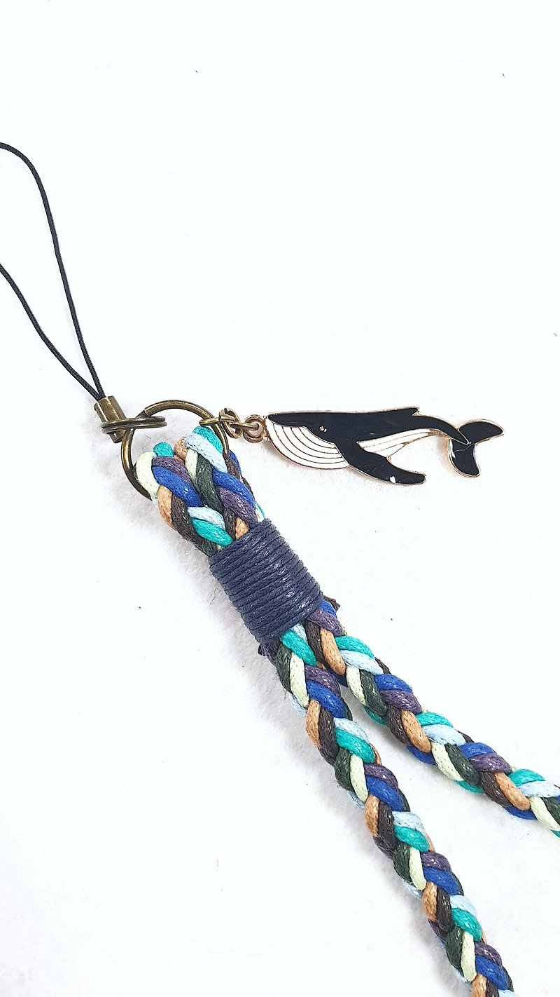 Paris*Le Bonheun。幸福手作。 臘線編織手機繩。鯨魚的禮物 - 掛繩/吊繩 - 棉．麻 藍色