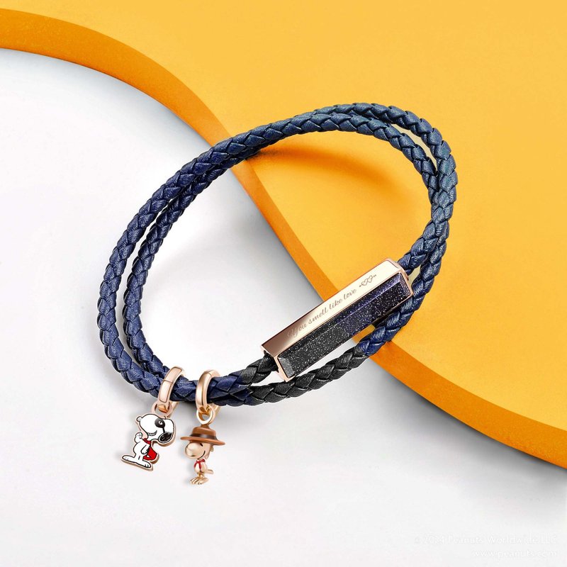 PEANUTS Customized Leather Gemstone Bracelet (5 Colours) - สร้อยข้อมือ - โลหะ สีทอง