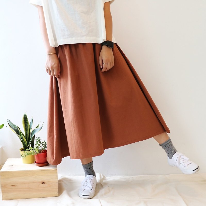 A cut skirt  - กระโปรง - ผ้าฝ้าย/ผ้าลินิน สีส้ม
