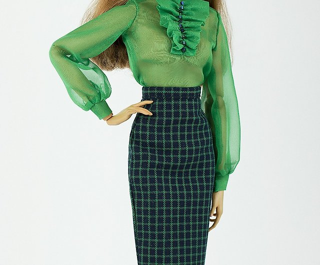 Details about   ELENPRIV Green and blue checkered pencil skirt  for Fashion Royalty FR2 dolls 