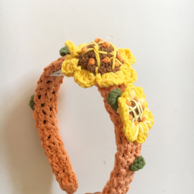 独立原创·发箍系列 钩织向日葵发箍 - 髮飾 - 棉．麻 黃色