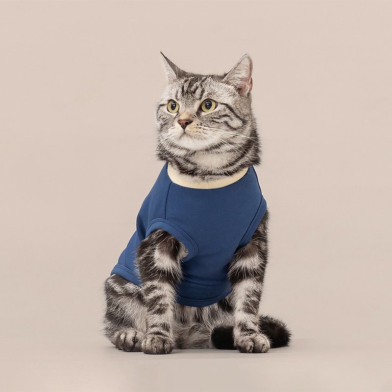 [tails&me tail and me] Crew neck jumper vest - indigo - ชุดสัตว์เลี้ยง - ไฟเบอร์อื่นๆ สีน้ำเงิน