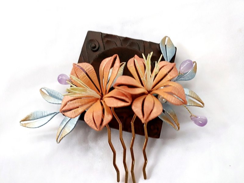 Lingxiao fragrant yellow orange dyed gradient Lingxiao flower entwined flower ancient style hairpin hair accessories - Hair Accessories - Thread Orange