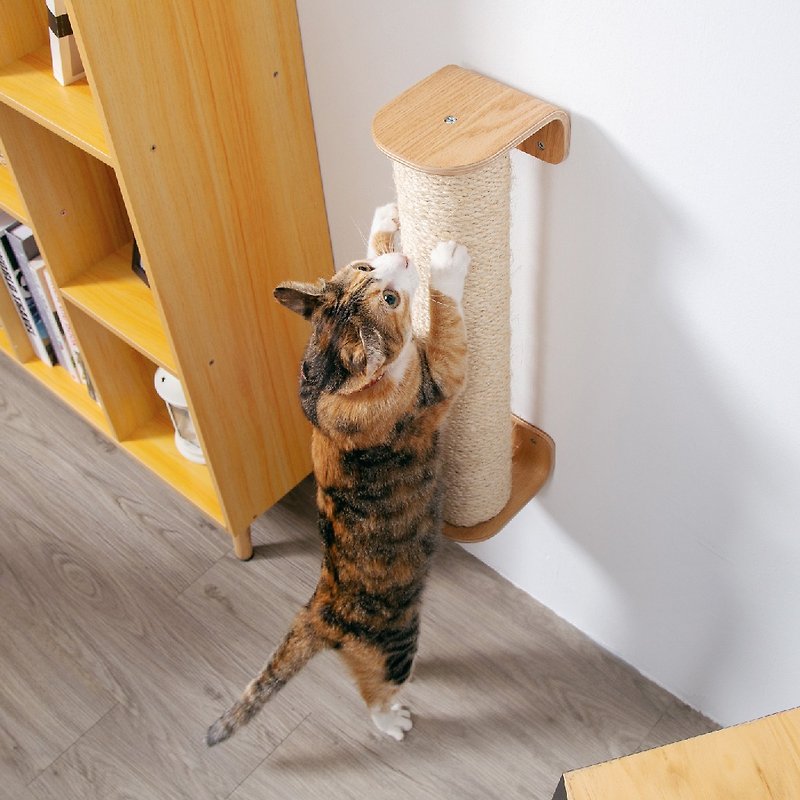 【MYZOO動物緣】麻繩貓抓柱Cylinder(鎖牆與落地兩用) - 貓跳台/貓抓板 - 木頭 卡其色