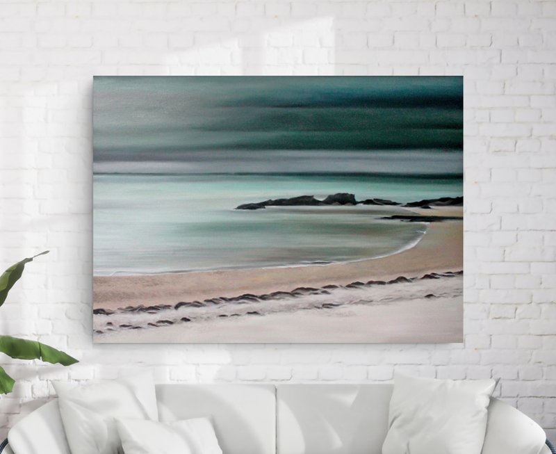Ocean Painting | Dark green Sea Paint | Sea Wall Art | Dark Sea Painting | Nord - 壁貼/牆壁裝飾 - 棉．麻 綠色