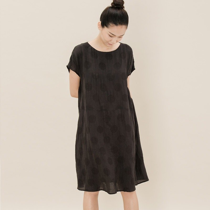 BUFU circle linen dress in black  D170501 - ワンピース - コットン・麻 ブラック
