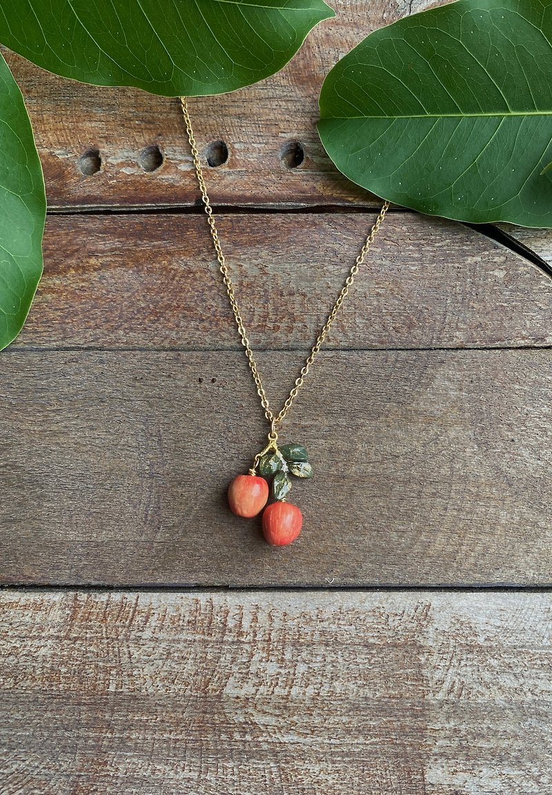 Apple Red Gold Plated Bronze Snow White Necklace TzuTing Ziting - Necklaces - Pottery Red