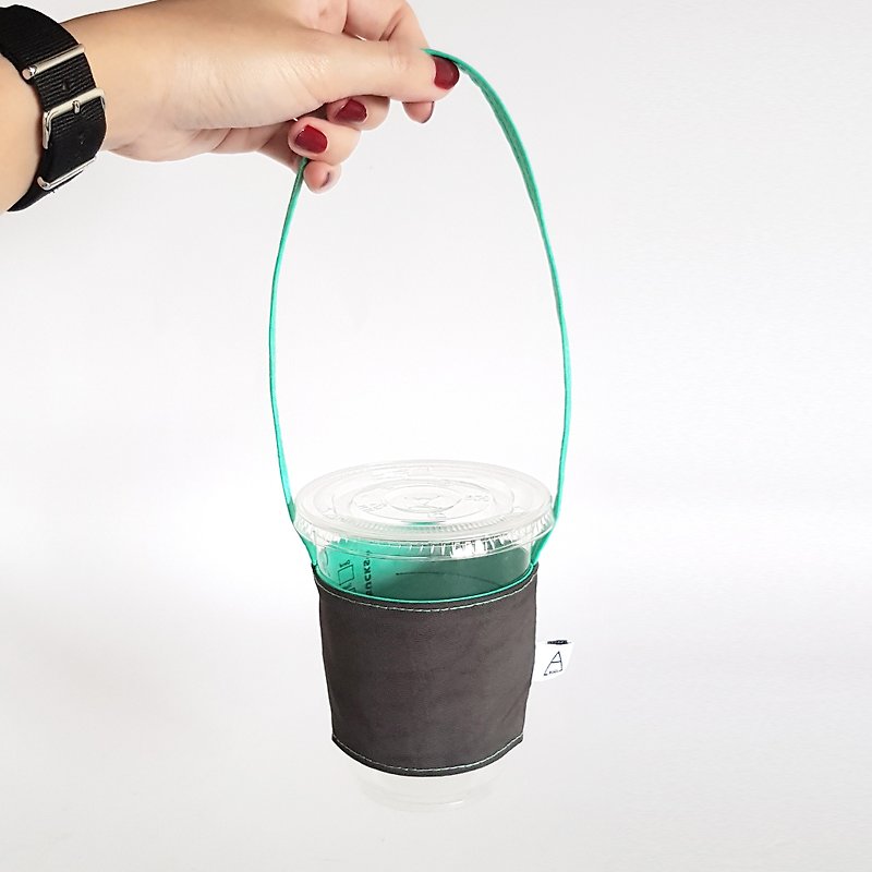 Double-sided color series eco-friendly drink cup bag / iron gray x mint green / with Christmas packaging - ถุงใส่กระติกนำ้ - วัสดุอื่นๆ สีเทา